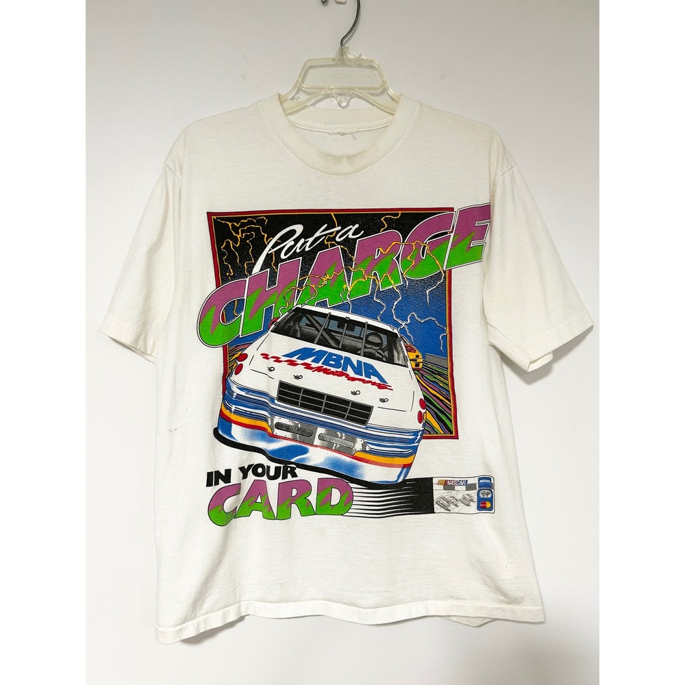 Vintage 1994 NASCAR MBNA Mastercard Race Schedule Graphic T-Shirt White Large